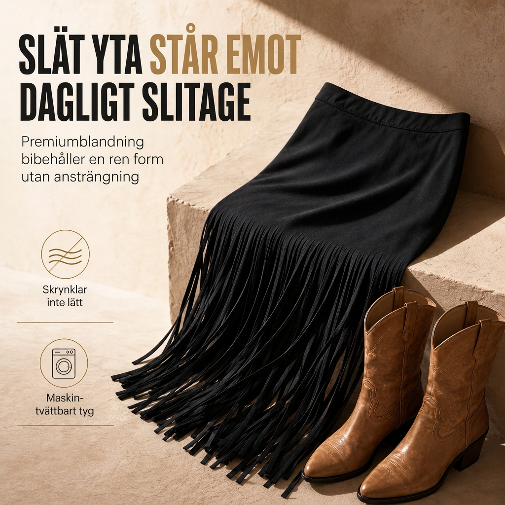 🔥50 % rabatt!🔥 Damkjol med elastisk midja och fransar, fashionabel och mångsidig kjol för vår och höst-6