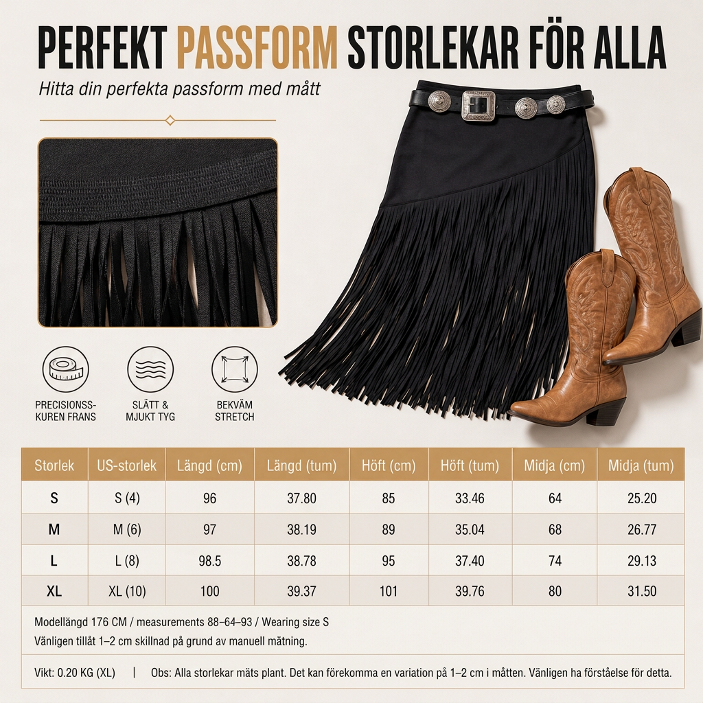 🔥50 % rabatt!🔥 Damkjol med elastisk midja och fransar, fashionabel och mångsidig kjol för vår och höst-7
