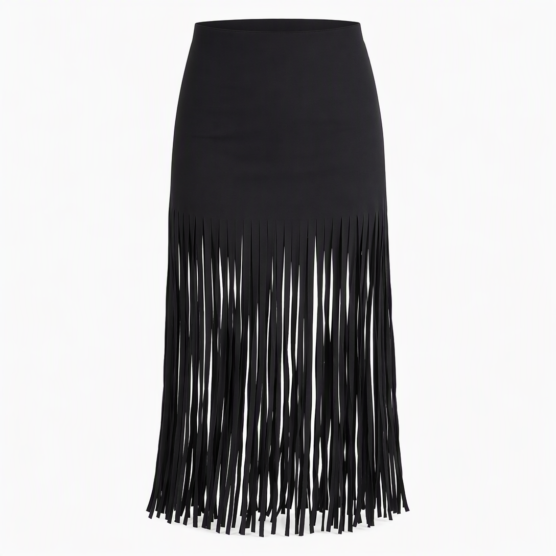 🔥50 % rabatt!🔥 Damkjol med elastisk midja och fransar, fashionabel och mångsidig kjol för vår och höst-8