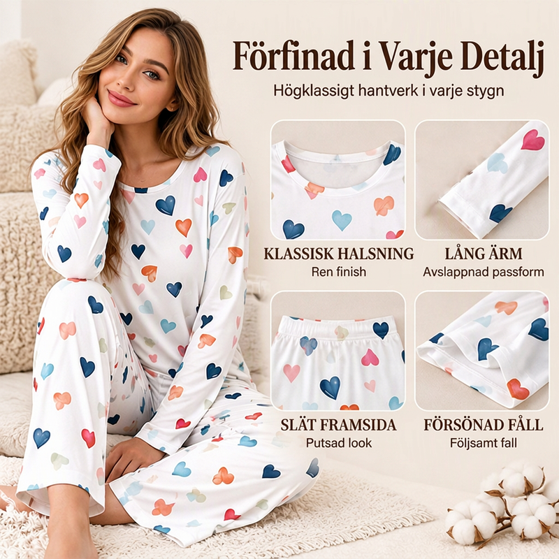 ✨Nyhet! Pyjamas-set för damer med hjärtmönster och långa ärmar-1
