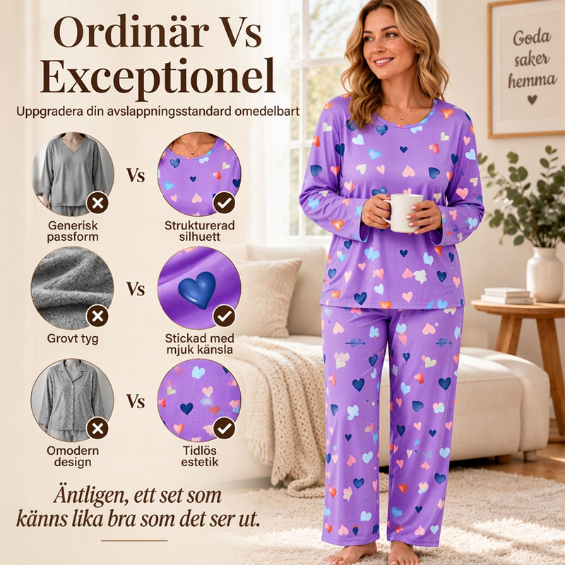 ✨Nyhet! Pyjamas-set för damer med hjärtmönster och långa ärmar-2
