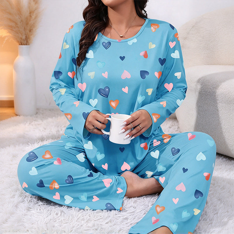 ✨Nyhet! Pyjamas-set för damer med hjärtmönster och långa ärmar-12