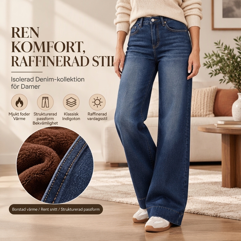 🚚 Fri frakt på just den här produkten!  🥳Gratis frakt!🥳 Termiska damjeans med vid ben och hög midja