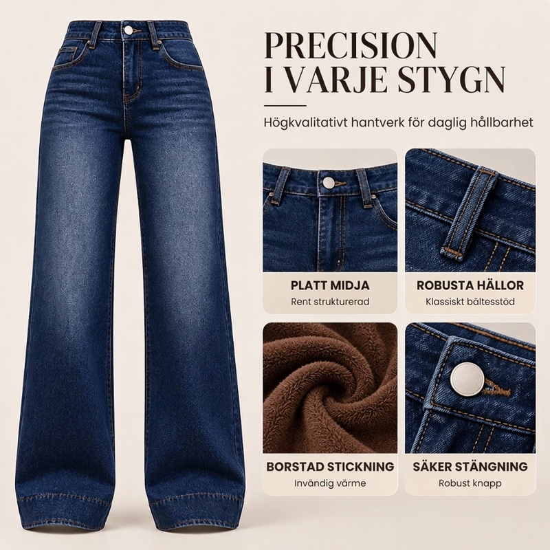 🚚 Fri frakt på just den här produkten!  🥳Gratis frakt!🥳 Termiska damjeans med vid ben och hög midja-1