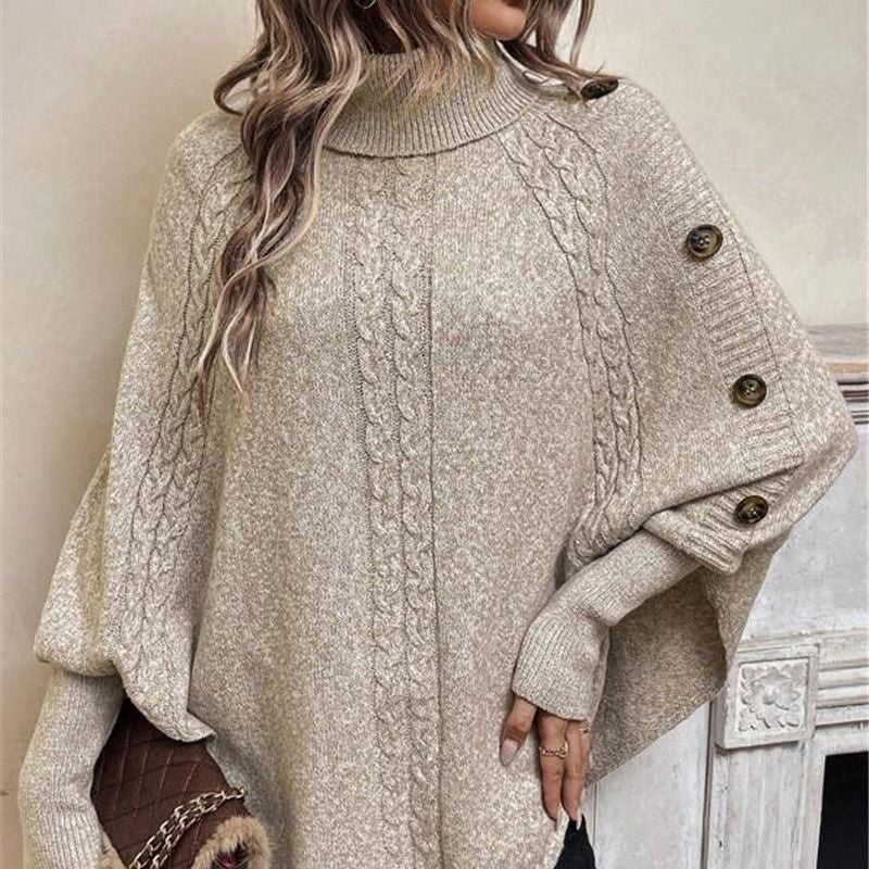 ❄️Dam Elegant Hög Hals Asymmetrisk Fåll Cape Tröja🔥