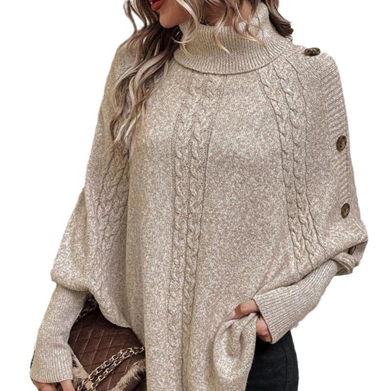 ❄️Dam Elegant Hög Hals Asymmetrisk Fåll Cape Tröja🔥-1