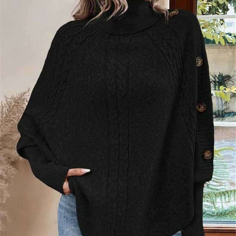 ❄️Dam Elegant Hög Hals Asymmetrisk Fåll Cape Tröja🔥-3