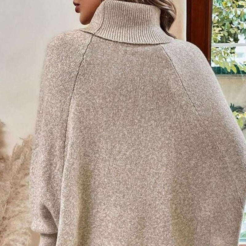 ❄️Dam Elegant Hög Hals Asymmetrisk Fåll Cape Tröja🔥-2