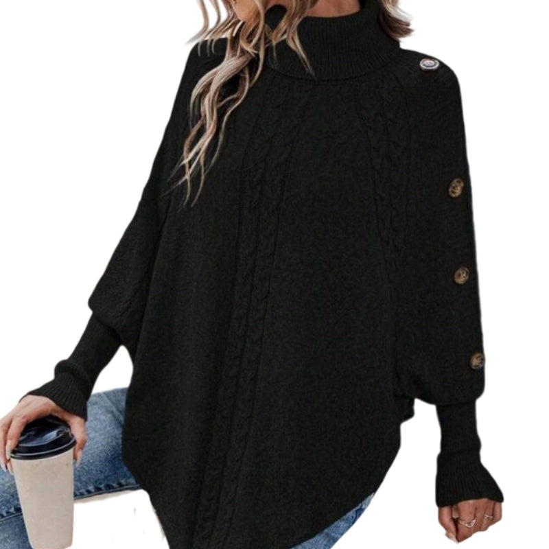 ❄️Dam Elegant Hög Hals Asymmetrisk Fåll Cape Tröja🔥-10