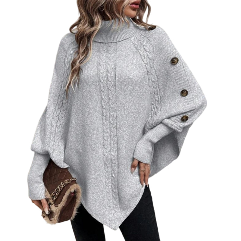 ❄️Dam Elegant Hög Hals Asymmetrisk Fåll Cape Tröja🔥-11