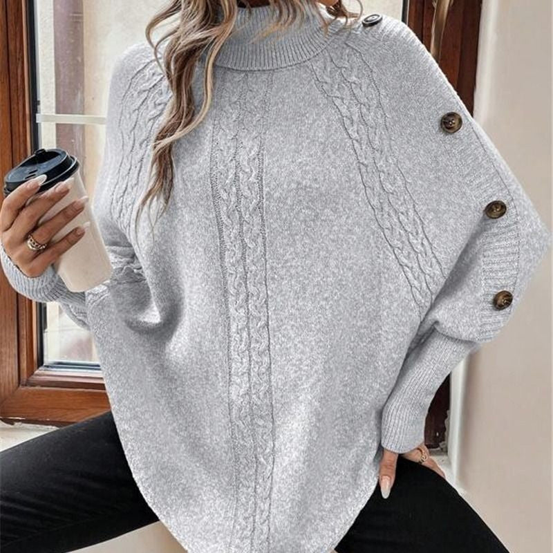 ❄️Dam Elegant Hög Hals Asymmetrisk Fåll Cape Tröja🔥-7