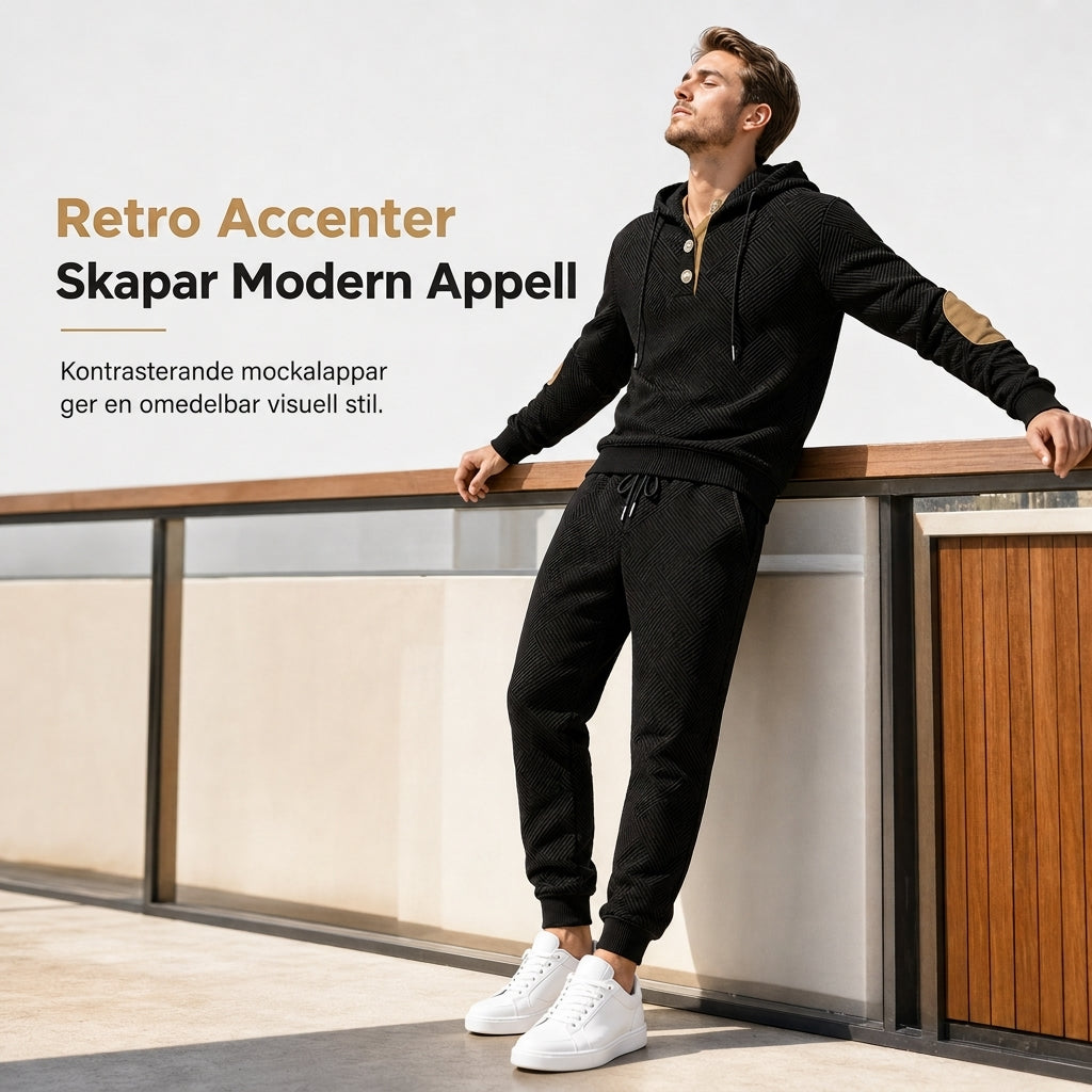 🔥Fri frakt✈️2-delat jacquard-träningsset för herrar – avslappnad hoodie med matchande joggingbyxor, bekvämt och snyggt för hösten och vintern 👕-3
