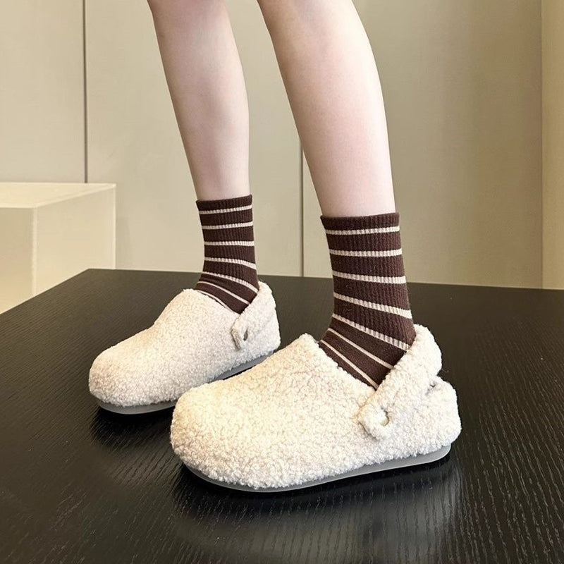 🔥50 % rabatt! Täta tå-slippers i fuskpäls för kvinnor-7