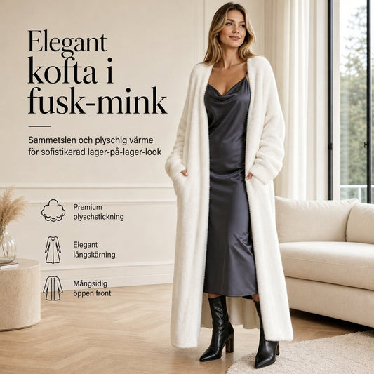 🥰 Nyhet! Lång damkofta i fleece med imiterad päls, en fluffig oversized stickad kofta för höst och vinter