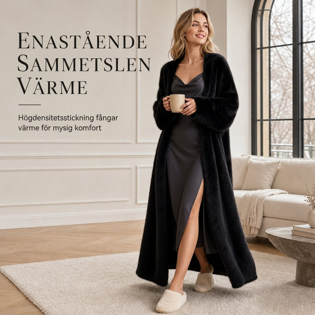 🥰 Nyhet! Lång damkofta i fleece med imiterad päls, en fluffig oversized stickad kofta för höst och vinter-1