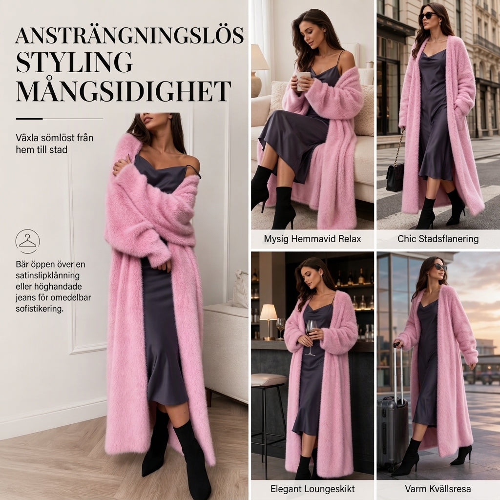 🥰 Nyhet! Lång damkofta i fleece med imiterad päls, en fluffig oversized stickad kofta för höst och vinter-5