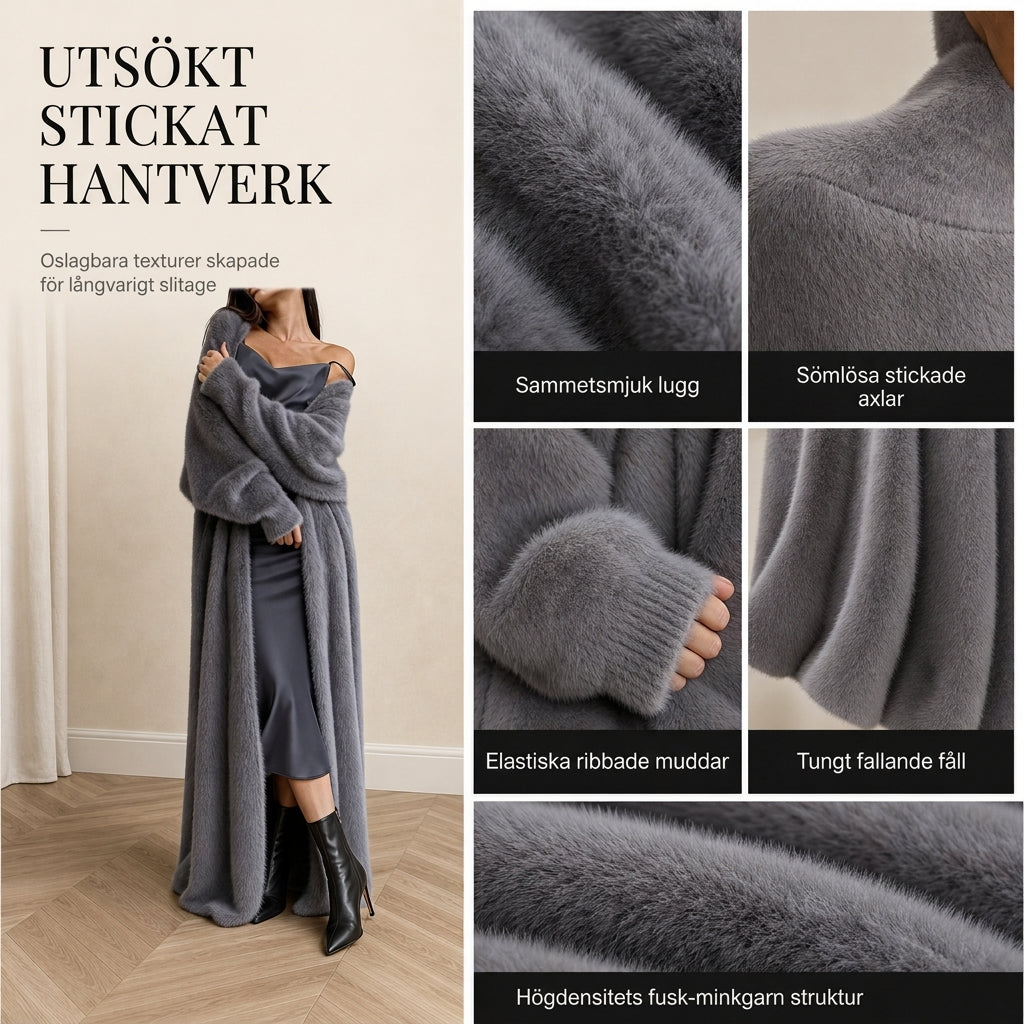 🥰 Nyhet! Lång damkofta i fleece med imiterad päls, en fluffig oversized stickad kofta för höst och vinter-3