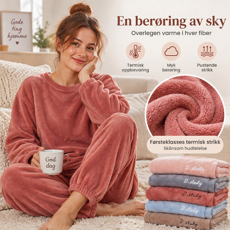 Mysigt och varmt pyjamas-set i korallfärgad sammet för kvinnor🔥❄️-4