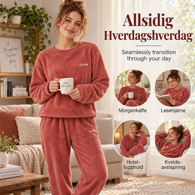 Mysigt och varmt pyjamas-set i korallfärgad sammet för kvinnor🔥❄️-5