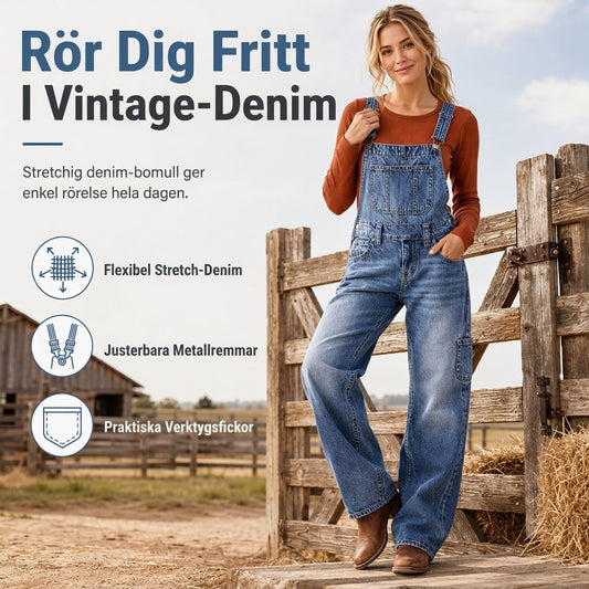 🚚 Fri frakt på just den här produkten!  👖 Vintage denim-overall för dam med hängslen och raka ben – stretchig, bekväm och tidlös, perfekt för vardag och höst! ✨