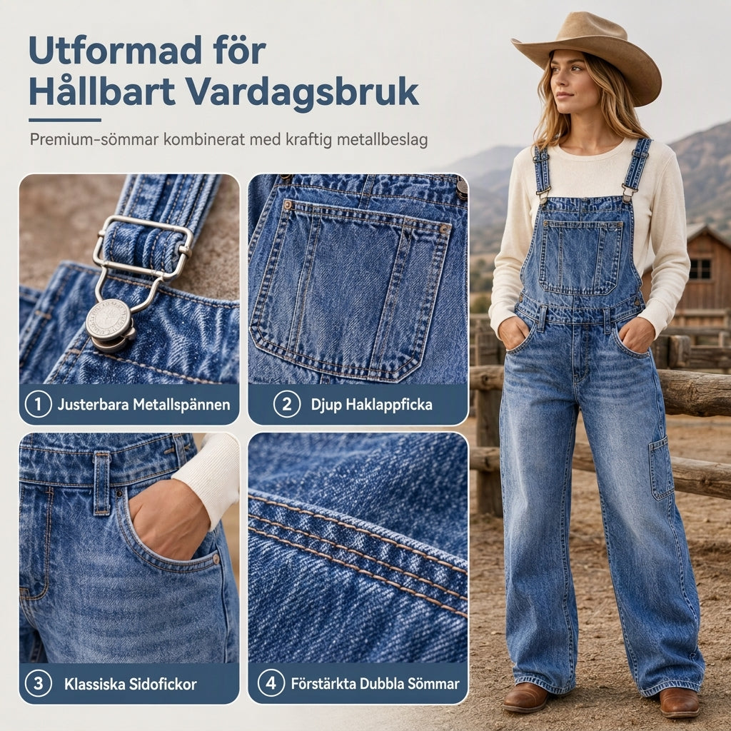 🚚 Fri frakt på just den här produkten!  👖 Vintage denim-overall för dam med hängslen och raka ben – stretchig, bekväm och tidlös, perfekt för vardag och höst! ✨-3