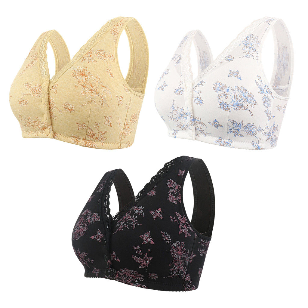 🔥50 % rabatt! Dam Plus Size Frontknapp Blommönster Trådlös BH-15