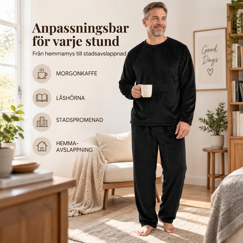🛌Tvådelat flanellset herr – mjuk borstad velour med rak passform✨-5