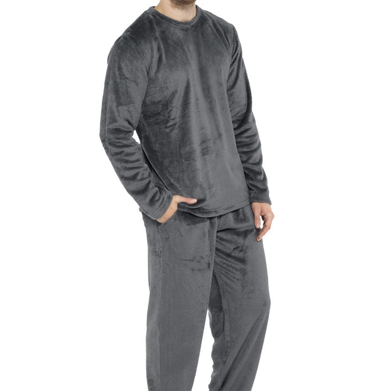 🛌Tvådelat flanellset herr – mjuk borstad velour med rak passform✨-10