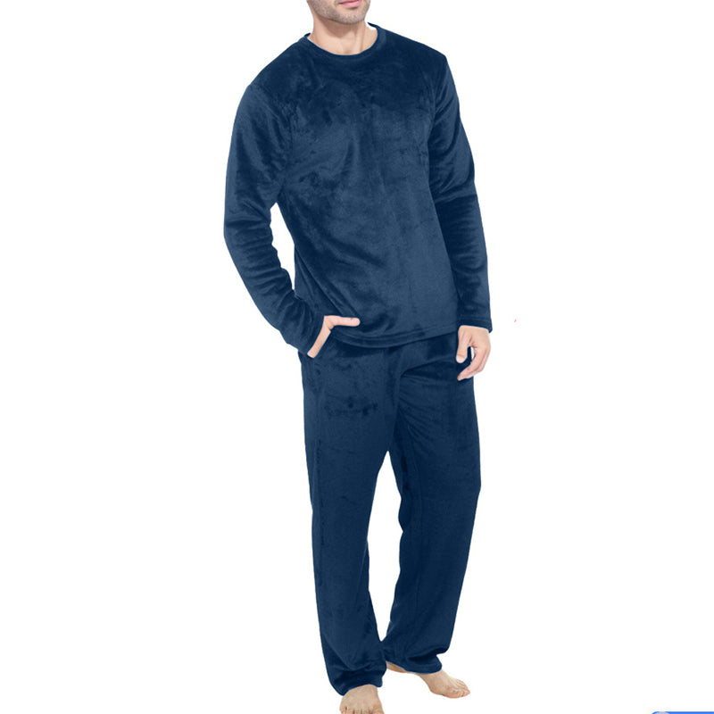 🛌Tvådelat flanellset herr – mjuk borstad velour med rak passform✨-11
