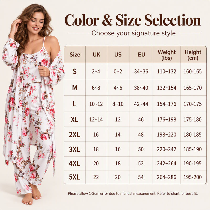 🔥50 % rabatt! Damens eleganta blommiga 3-delade pyjamas-4