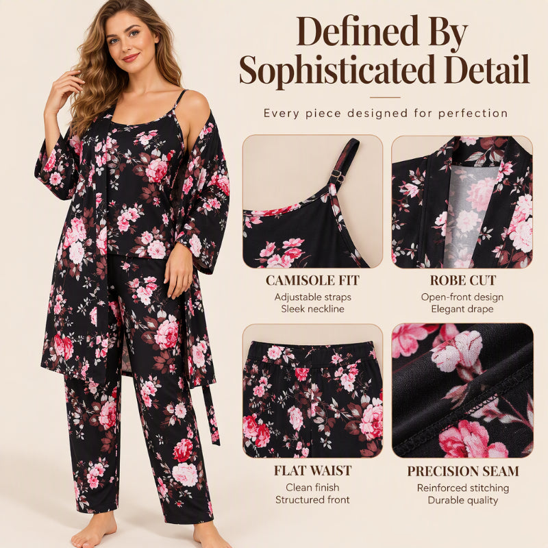 🔥50 % rabatt! Damens eleganta blommiga 3-delade pyjamas-1
