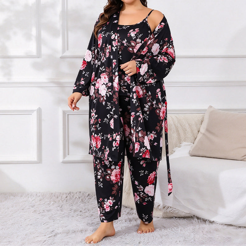 🔥50 % rabatt! Damens eleganta blommiga 3-delade pyjamas-10