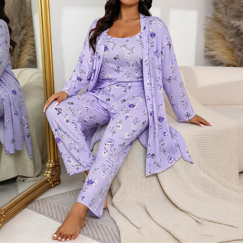 🔥50 % rabatt! Damens eleganta blommiga 3-delade pyjamas-14