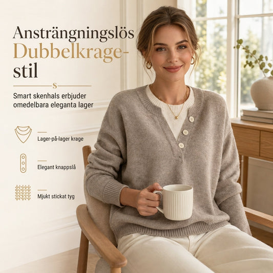 👚 Mjuk Stickad Tröja för Dam med V-ringning, Knappslå och Lager-på-lager-look