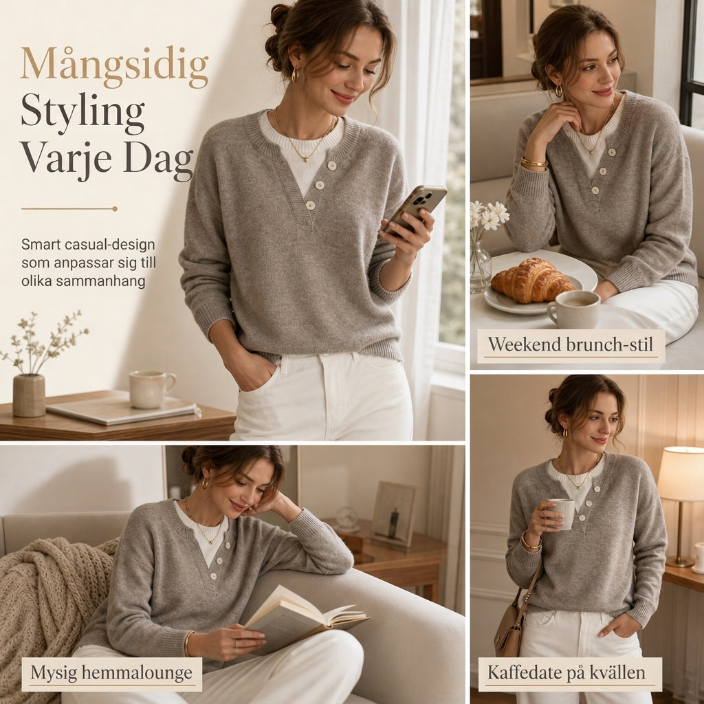 👚 Mjuk Stickad Tröja för Dam med V-ringning, Knappslå och Lager-på-lager-look-6