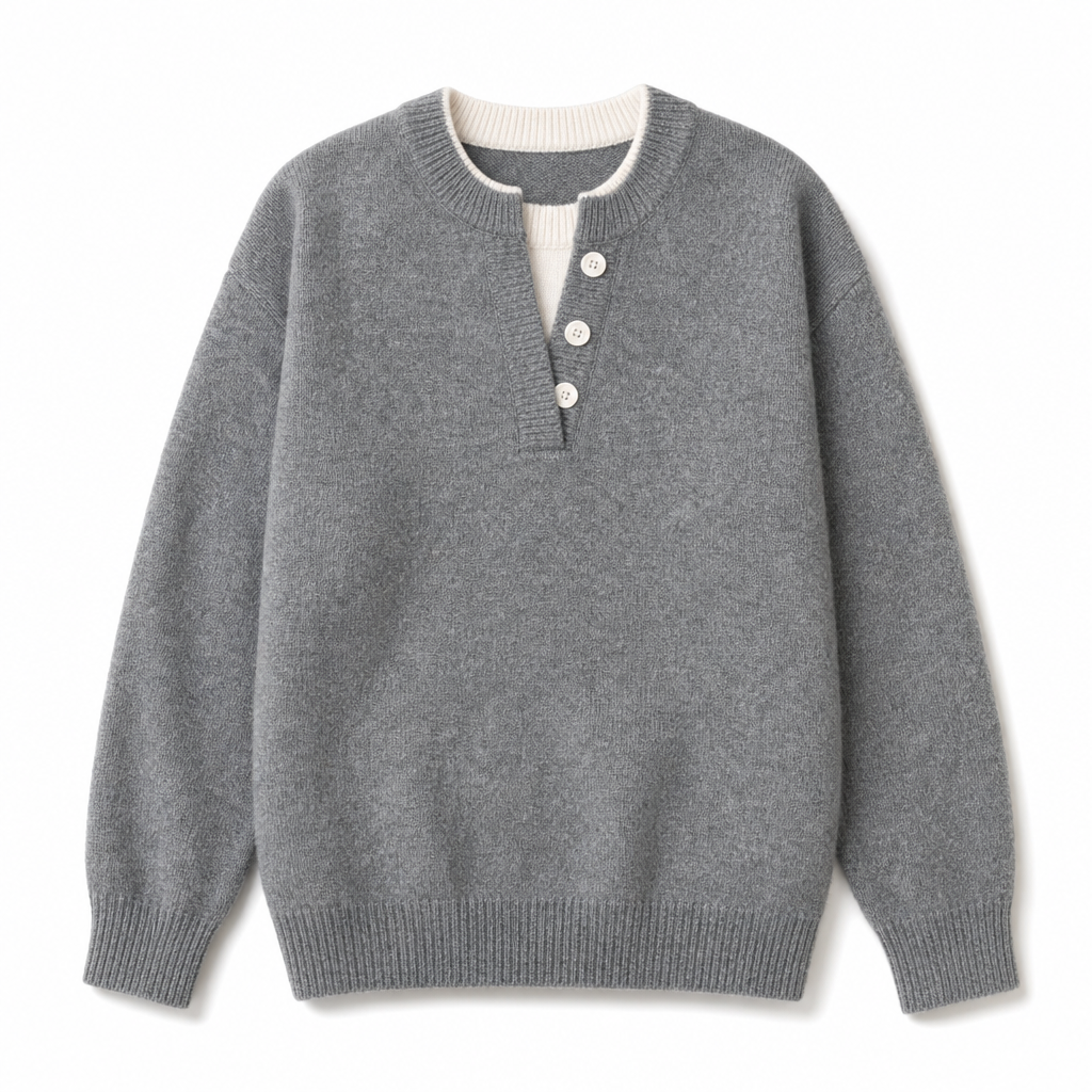 👚 Mjuk Stickad Tröja för Dam med V-ringning, Knappslå och Lager-på-lager-look-13