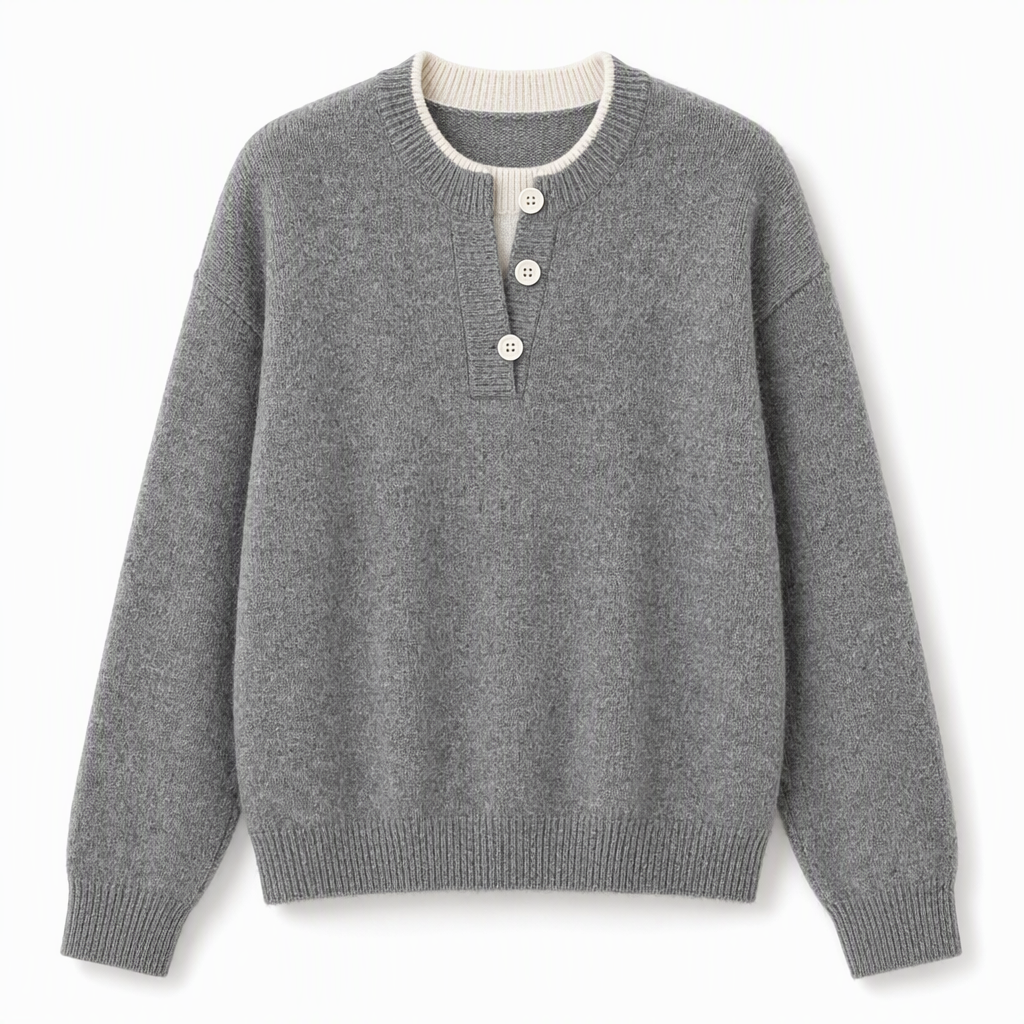 👚 Mjuk Stickad Tröja för Dam med V-ringning, Knappslå och Lager-på-lager-look-14