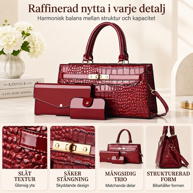 🔥50 % rabatt! Handväska med krokodilmönster, 3-delars set-1