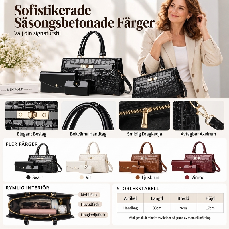 🔥50 % rabatt! Handväska med krokodilmönster, 3-delars set-5