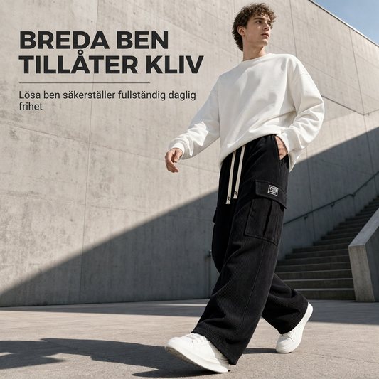 🤎✨Corduroy-cargobyxor för herrar med avslappnad passform, lediga, vidbyxor i corduroy👖