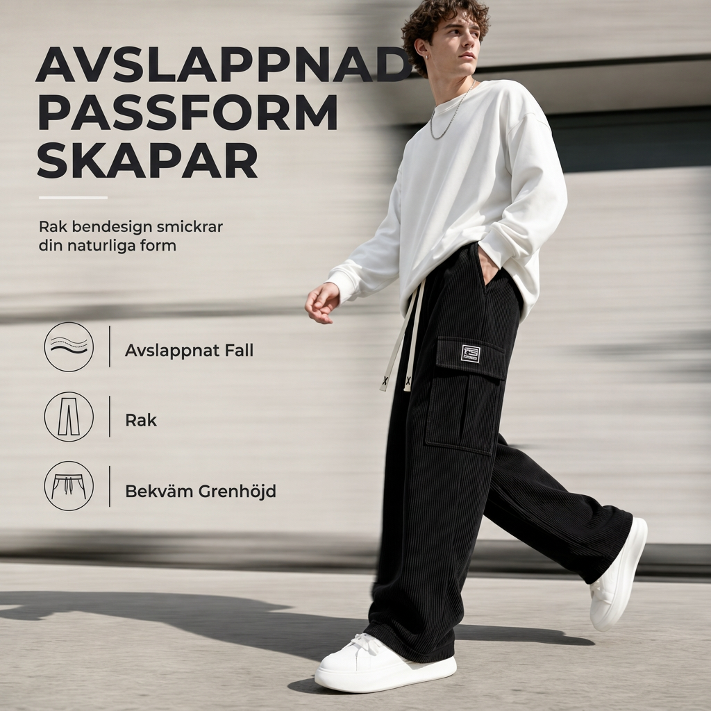🤎✨Corduroy-cargobyxor för herrar med avslappnad passform, lediga, vidbyxor i corduroy👖-4