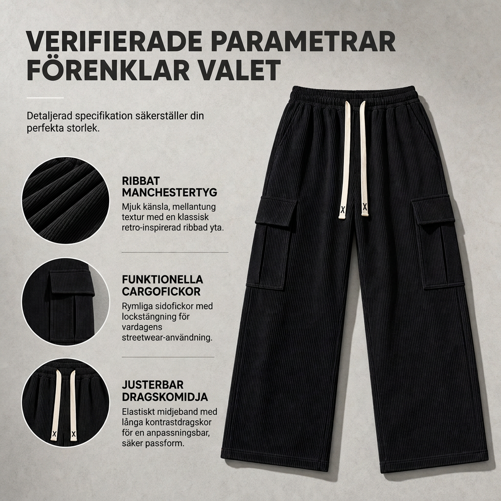 🤎✨Corduroy-cargobyxor för herrar med avslappnad passform, lediga, vidbyxor i corduroy👖-6