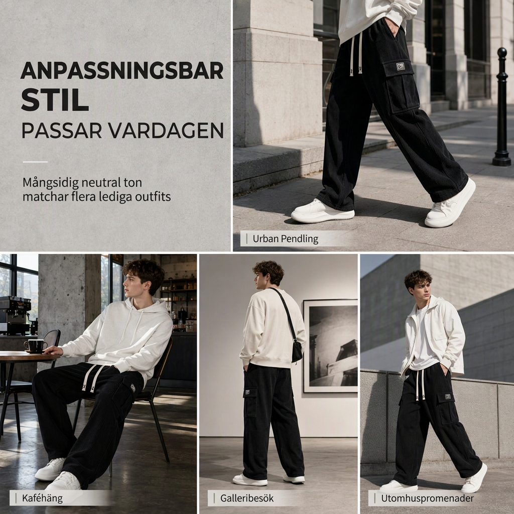 🤎✨Corduroy-cargobyxor för herrar med avslappnad passform, lediga, vidbyxor i corduroy👖-5