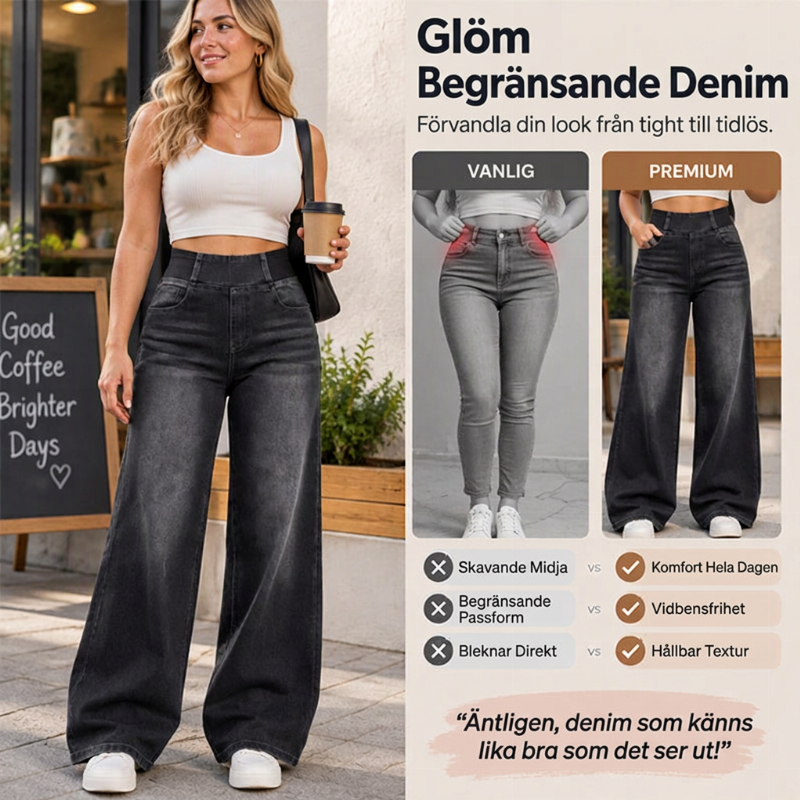 🚚 Fri frakt på just den här produkten!  🖤Black Friday – Förhandstillgång: 50 % Rabatt👖kvinnors avslappnade jeans med stretch och vida ben-3