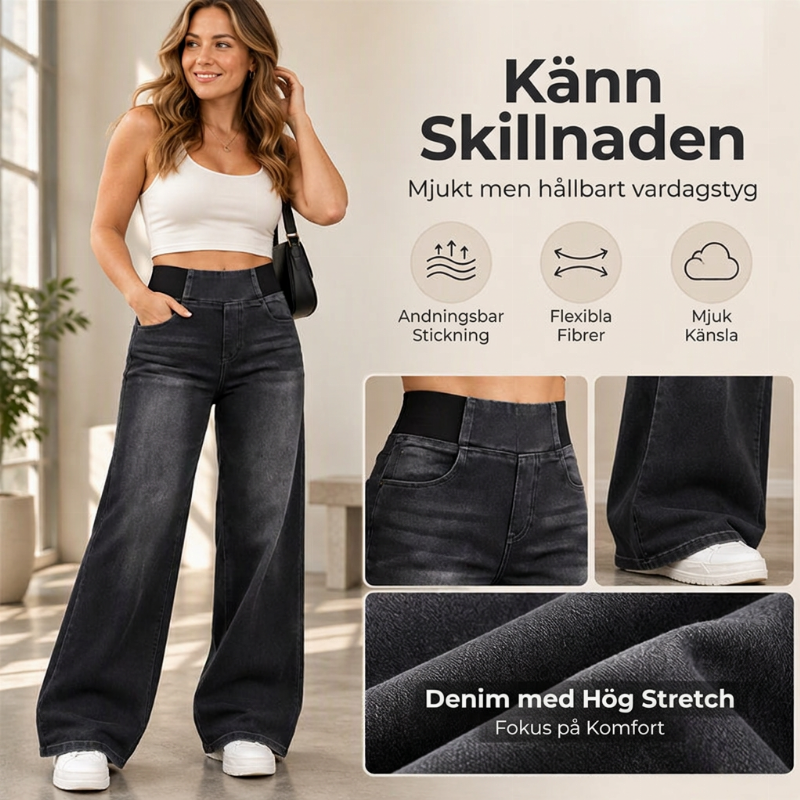 🚚 Fri frakt på just den här produkten!  🖤Black Friday – Förhandstillgång: 50 % Rabatt👖kvinnors avslappnade jeans med stretch och vida ben-4