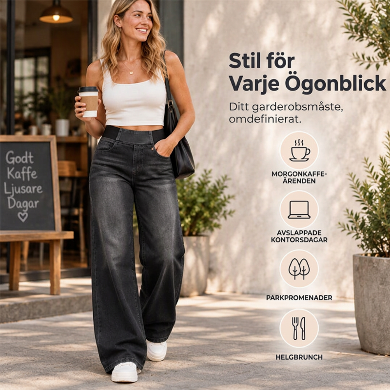🚚 Fri frakt på just den här produkten!  🖤Black Friday – Förhandstillgång: 50 % Rabatt👖kvinnors avslappnade jeans med stretch och vida ben-5