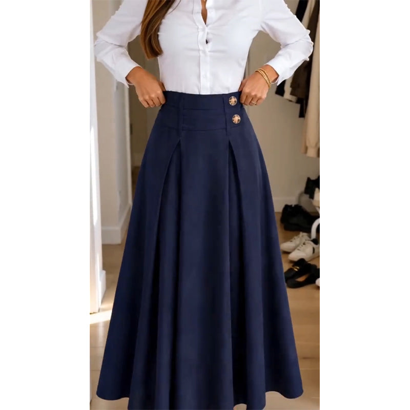 💥 Tidsbegränsat erbjudande 👗 Kvinnlig högmidjad, veckad A-linje-maxi kjol ✨ Hög midja, veckad design, flytande A-linje långkjol-10