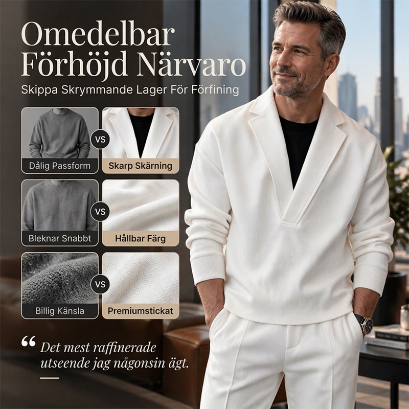 🚚 Fri frakt på just den här produkten!  🔥Herrset i twill med sweatshirt med fållkrage och byxor-2