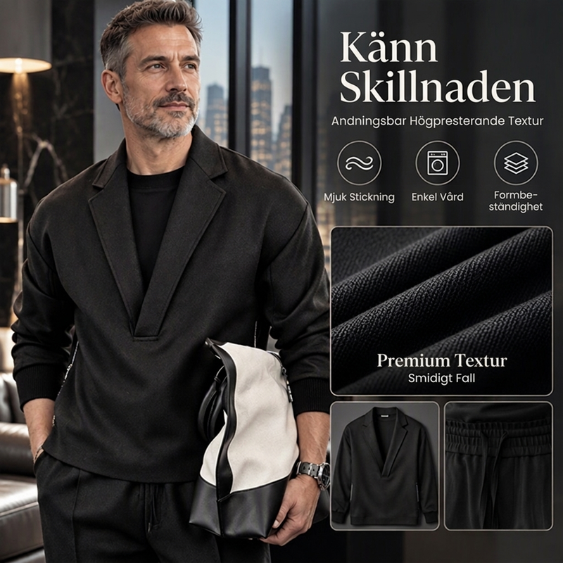 🚚 Fri frakt på just den här produkten!  🔥Herrset i twill med sweatshirt med fållkrage och byxor-3