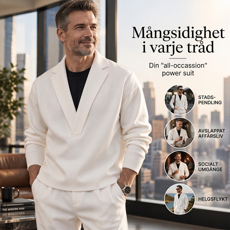 🚚 Fri frakt på just den här produkten!  🔥Herrset i twill med sweatshirt med fållkrage och byxor-4